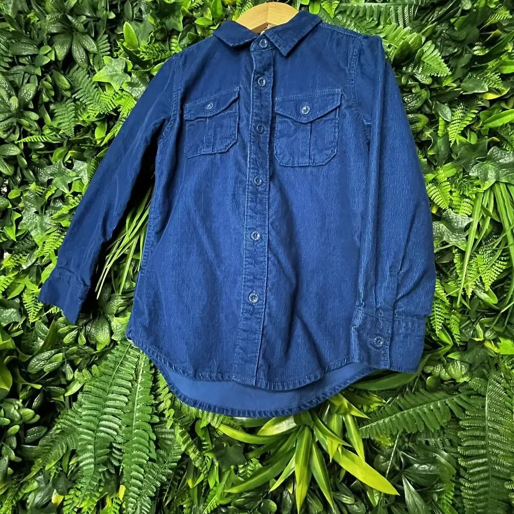 BABY GAP Boys Shirt Size 5‎ Years Blue Button Long Sleeve Corduroy Design 0858